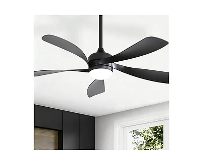 Sofucor 52-inch Modern Smart Standard Black 5-Blade Ceiling Fan with Remote Control and Led Light