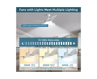 Sofucor 47-inch Modern White 3 Blades Ceiling Fan with Six-Speed Remote Control and Timing Function and Light Kit