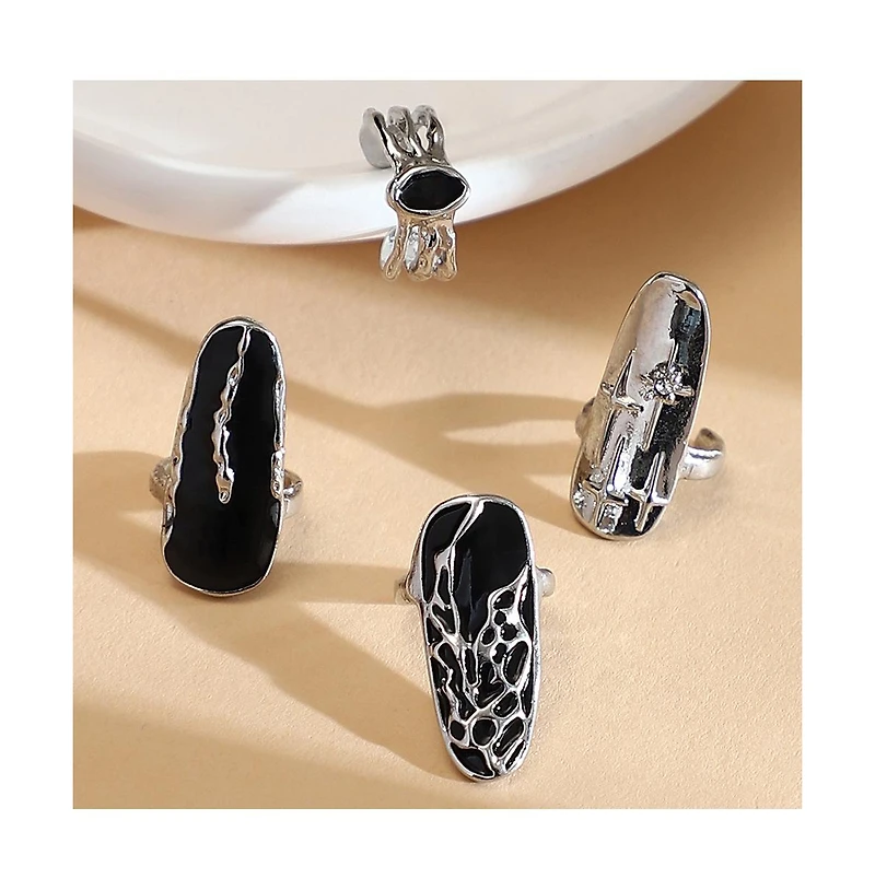 Sohi Women's The Enamel-Goliath Nail Rings - Metallic Silver (Set Of 4)