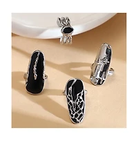 Sohi Women's The Enamel-Goliath Nail Rings - Metallic Silver (Set Of 4)