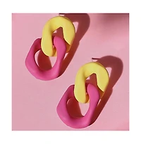 Women's The Block-Link Drop Earrings - Lemon Yellow & Fushcia Pink