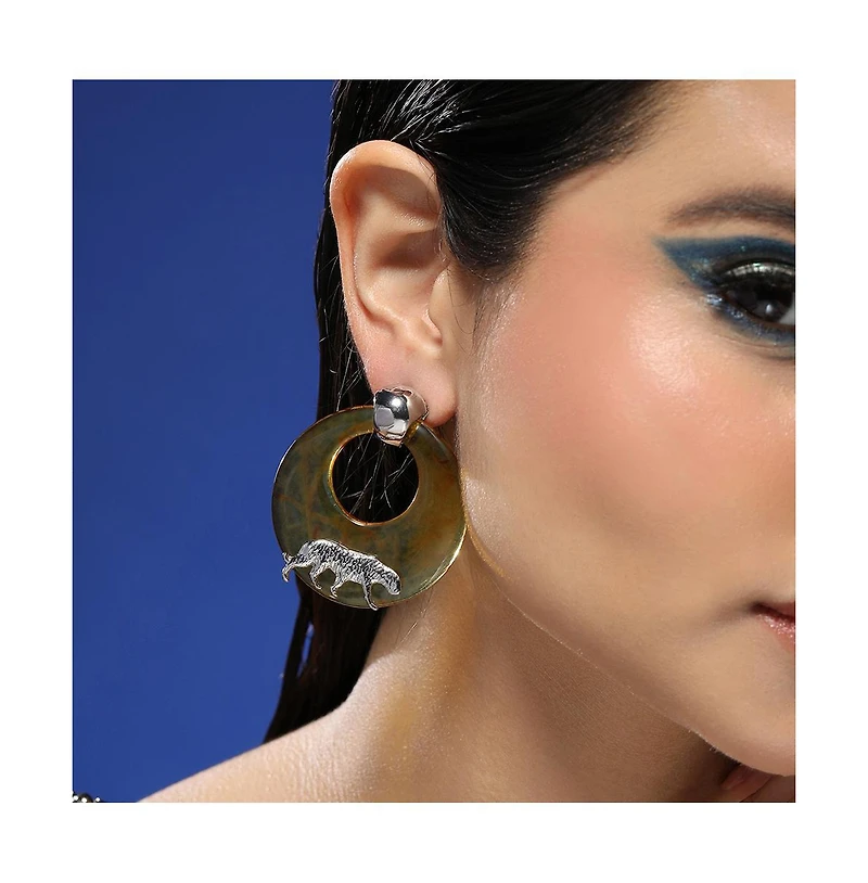 Women's The Circular-Panthera Statement Earrings - Metallic Silver