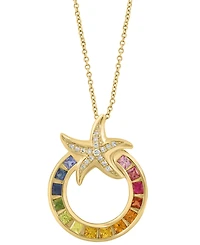 Effy Collection Diamond (1/20 ct. t.w.) and Multi Gemstones (1/2 ct. t.w.) Pendant Necklace in 14k Yellow Gold