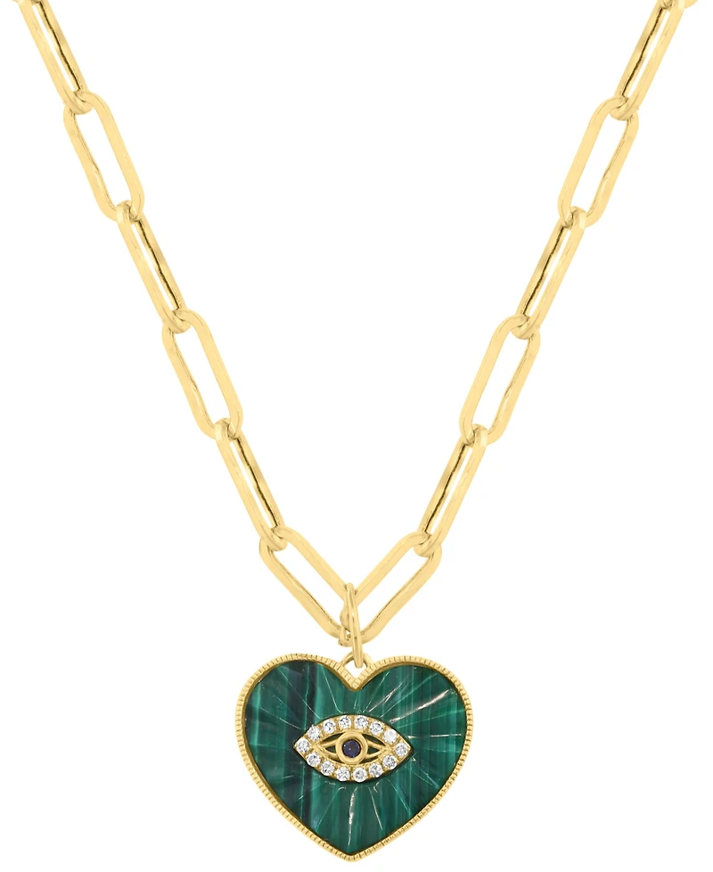 Effy Collection Diamond (1/20 ct. t.w.), Sapphire & Malachite Pendant Necklace in 14k Yellow Gold