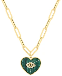 Effy Collection Diamond (1/20 ct. t.w.), Sapphire & Malachite Pendant Necklace in 14k Yellow Gold
