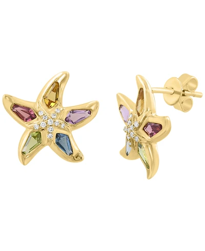 Effy Collection Diamond (1/20 ct. t.w.) & Multi Gemstones (1-1/5 ct. t.w.) Stud Earrings in 14k Yellow Gold