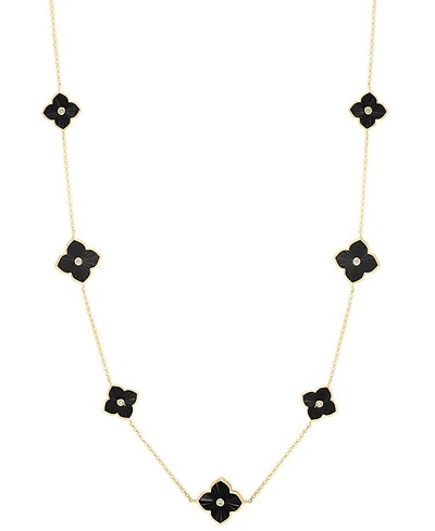 Effy Collection Diamond (1/20 ct. t.w.) & Onyx Necklace in 14k Yellow Gold
