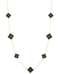 Effy Collection Diamond (1/20 ct. t.w.) & Onyx Necklace in 14k Yellow Gold