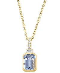 Effy Collection Diamond (1/20 ct. t.w.) & Aquamarine (7/8 ct. t.w.) Pendant Necklace in 14k Yellow Gold