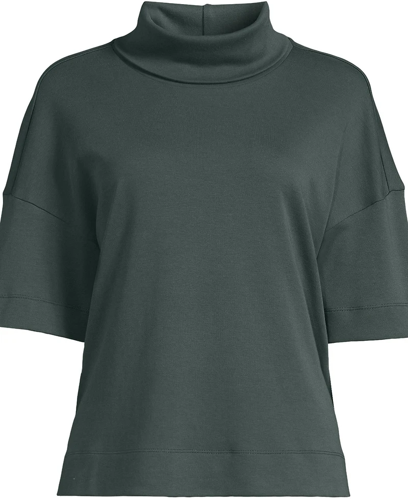 Lands' End Women's Elbow Sleeve Supima Cotton Relaxed Turtleneck