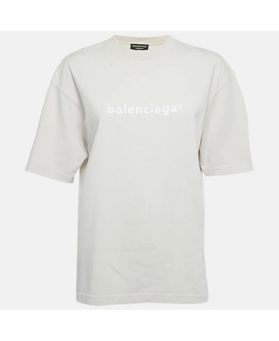 Pre-Owned Balenciaga Women's Logo Print Cotton Crewneck T-Shirt
