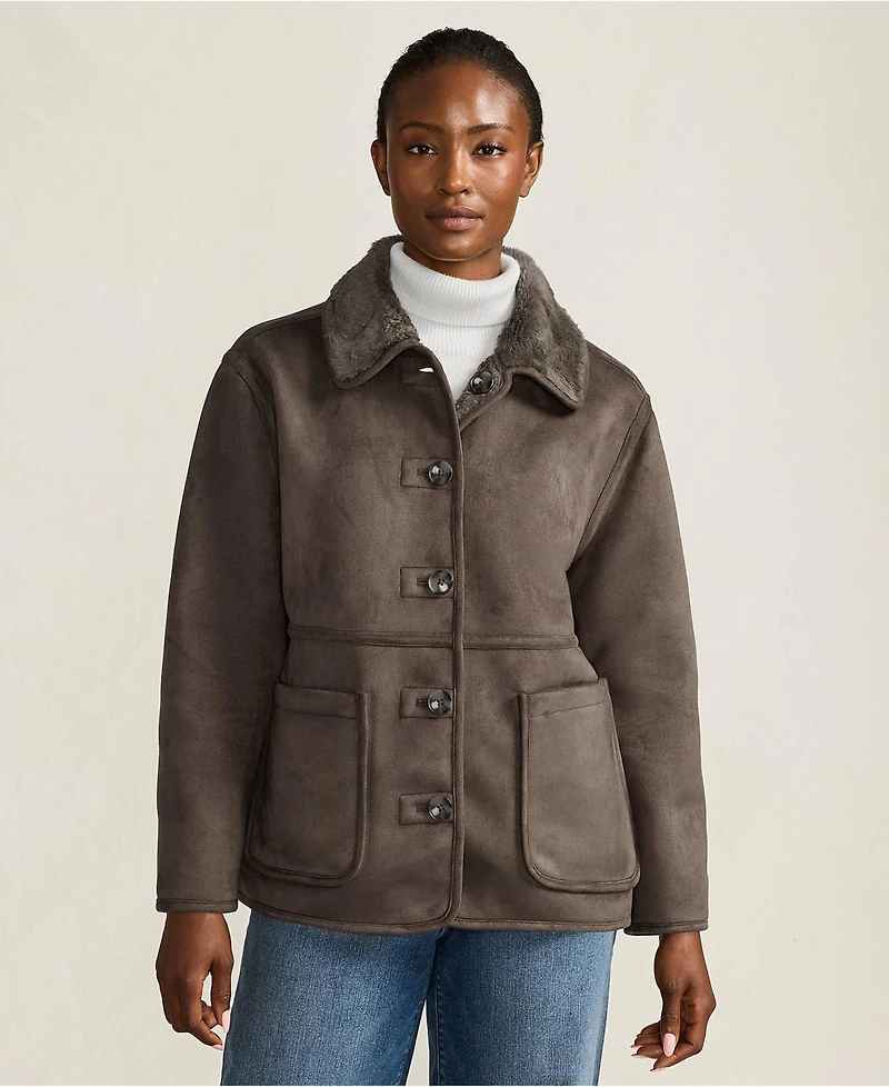 Lands' End Women's Reversible Shearling Fleece Button Front Coat