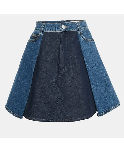 Pre-Owned Alexander Mcqueen Women's Blue Denim Dual Tone Pleated Mini Skirt