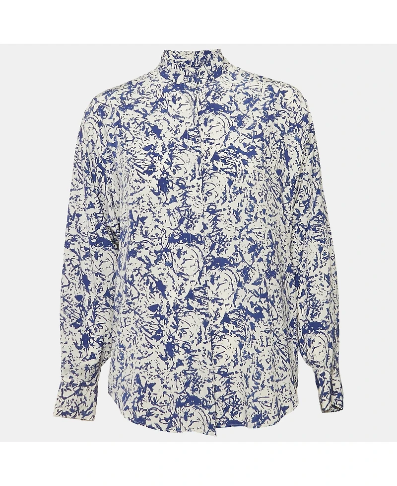 Pre-Owned Isabel Marant Women's White/blue Printed Silk Button Front Cade Top