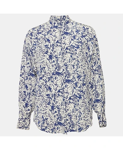 Pre-Owned Isabel Marant Women's White/blue Printed Silk Button Front Cade Top