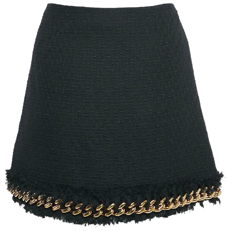 Pre-Owned Versace Women's Black Tweed Chain Insert Mini Skirt