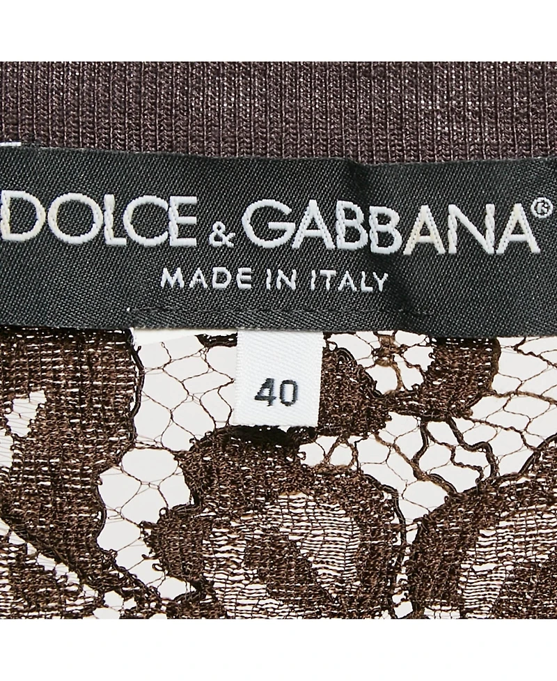 Pre-Owned Dolce & Gabbana Women's Brown Jersey And Lace V-Neck Top
