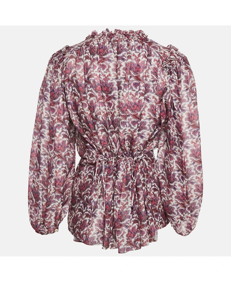 Pre-Owned Isabel Marant Women's Purple Printed Silk Ruffle Detail Top