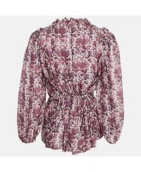 Pre-Owned Isabel Marant Women's Purple Printed Silk Ruffle Detail Top