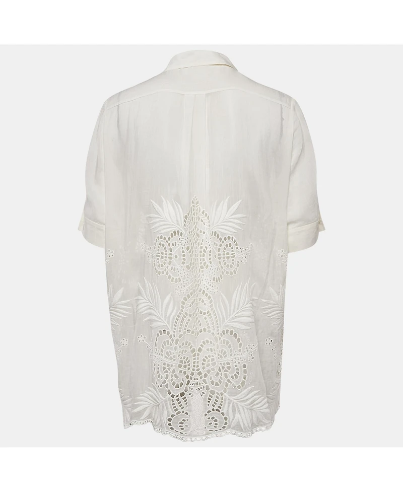 Pre-Owned Stella Mccartney Women's White Embroidered Cambric Cotton Blend Button Front Blouse