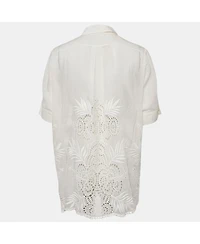 Pre-Owned Stella Mccartney Women's White Embroidered Cambric Cotton Blend Button Front Blouse