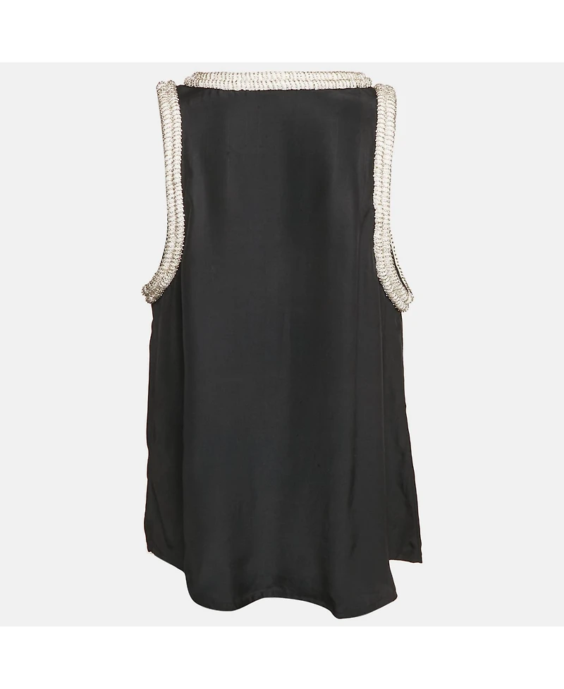 Pre-Owned Balmain Women's Black Silk Stud Embellish Detail Tank Top
