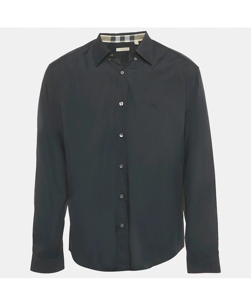 Pre-Owned Burberry Men's Brit Black Logo Embroidered Cotton Shirt