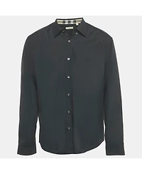 Pre-Owned Burberry Men's Brit Black Logo Embroidered Cotton Shirt