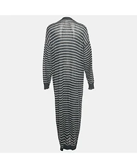 Pre-Owned Brunello Cucinelli Women's Grey Striped Cotton Sequin Long Cardigan