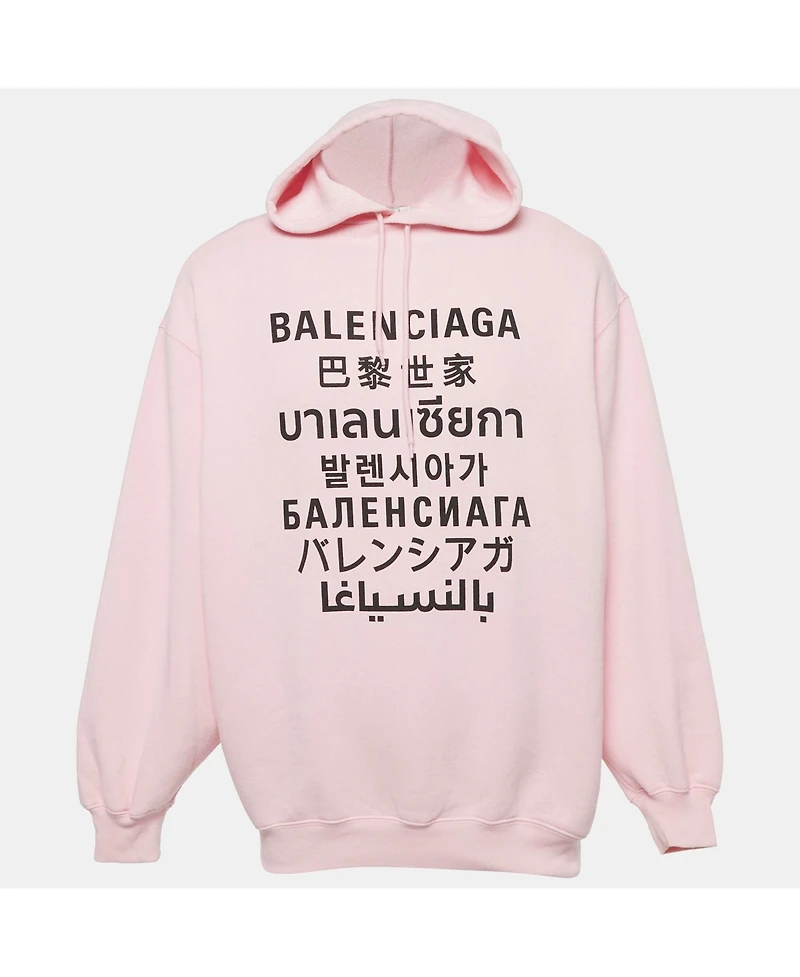 Pre-Owned Balenciaga Men's Pink 7 Languages Logo Cotton Hoodie