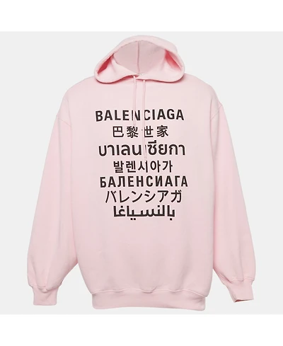 Pre-Owned Balenciaga Men's Pink 7 Languages Logo Cotton Hoodie