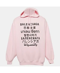 Pre-Owned Balenciaga Men's Pink 7 Languages Logo Cotton Hoodie