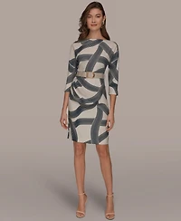 Donna Karan New York Women's Abstract Print Belted Sheath Dress
