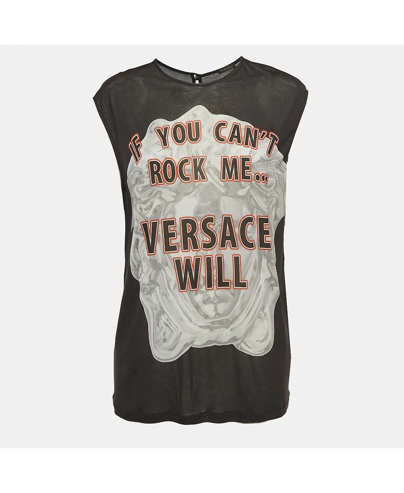 Pre-Owned Versace Women's Black Printed Jersey Loose Fit Tank Top