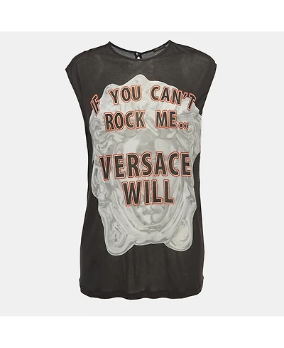 Pre-Owned Versace Women's Black Printed Jersey Loose Fit Tank Top