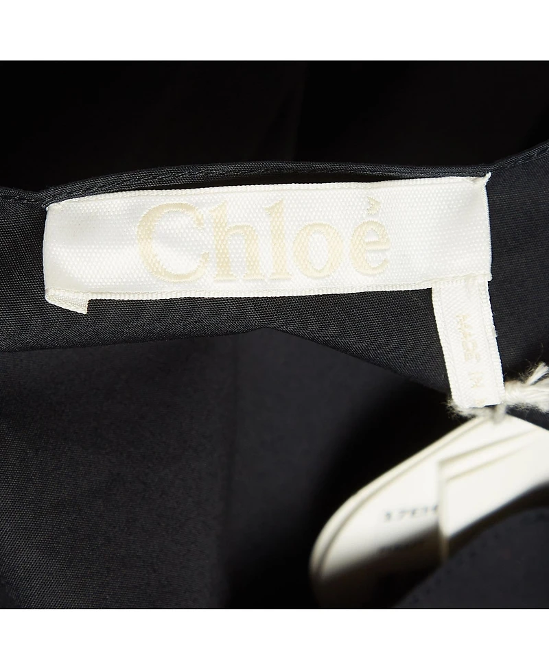 Pre-Owned Chloe Women's Navy Blue Poplin Tie-Up Cold Shoulder Blouse