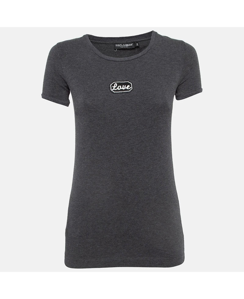Pre-Owned Dolce & Gabbana Women's Grey Applique Cotton T-Shirt