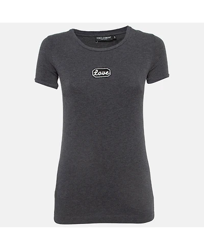 Pre-Owned Dolce & Gabbana Women's Grey Applique Cotton T-Shirt