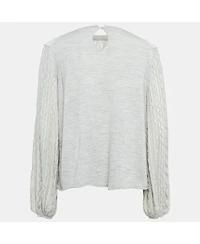 Pre-Owned Chloe Women's Grey Wavy Embroidered Silk And Jersey Top