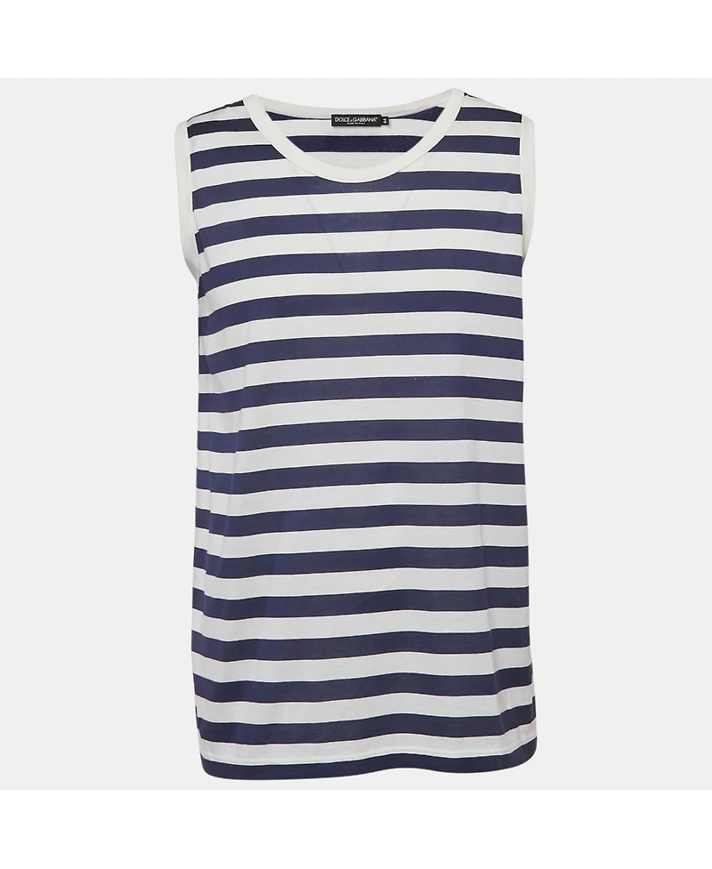 Pre-Owned Dolce & Gabbana Men's Blue/white Striped Jersey Sleeveless T-Shirt
