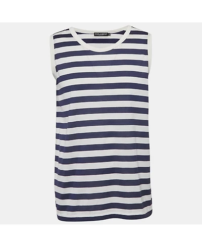 Pre-Owned Dolce & Gabbana Men's Blue/white Striped Jersey Sleeveless T-Shirt