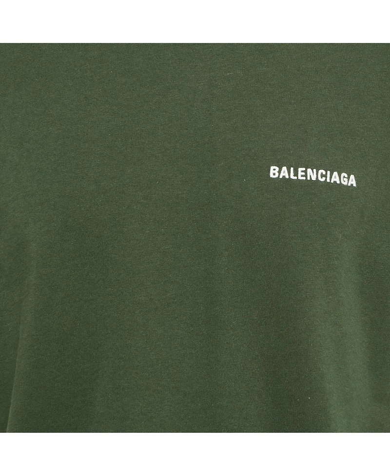 Pre-Owned Balenciaga Men's Olive Green Logo Embroidered Cotton T-Shirt