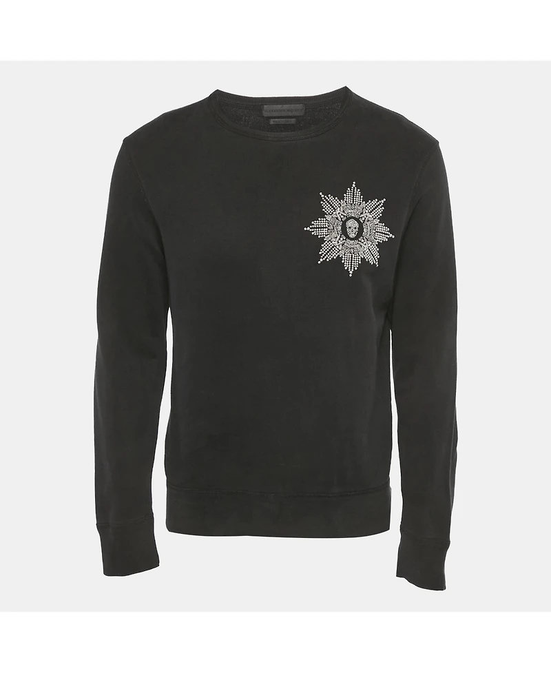 Pre-Owned Alexander Mcqueen Women's Black Embroidered Cotton Crewneck Sweatshirt
