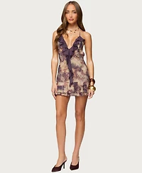 Edikted Womens Abstract Printed Backless Ruffle Mini Dress