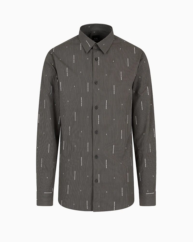 A|X Armani Exchange Men's Slim-Fit Striped Logo Print Long Sleeve Button-Front Shirt