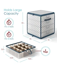 Christmas Ornament Storage Box With 4 Inner Tray Dividers - Plastic Ornament Storage Container For 64 Holiday Ornaments or Decorations - 2 Pack