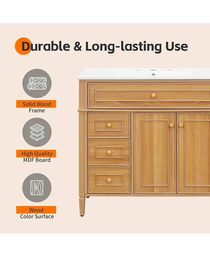 Casainc Bathroom Vanity with Sink Flip-Out Drawer 3 Drawers and Soft Close Doors