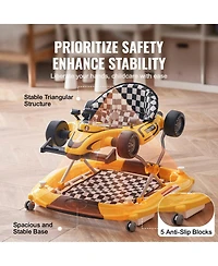 Slickblue Kids 4-in-1 Foldable Walker Activity Center with Wheels Adjustable Height Light Toy Car