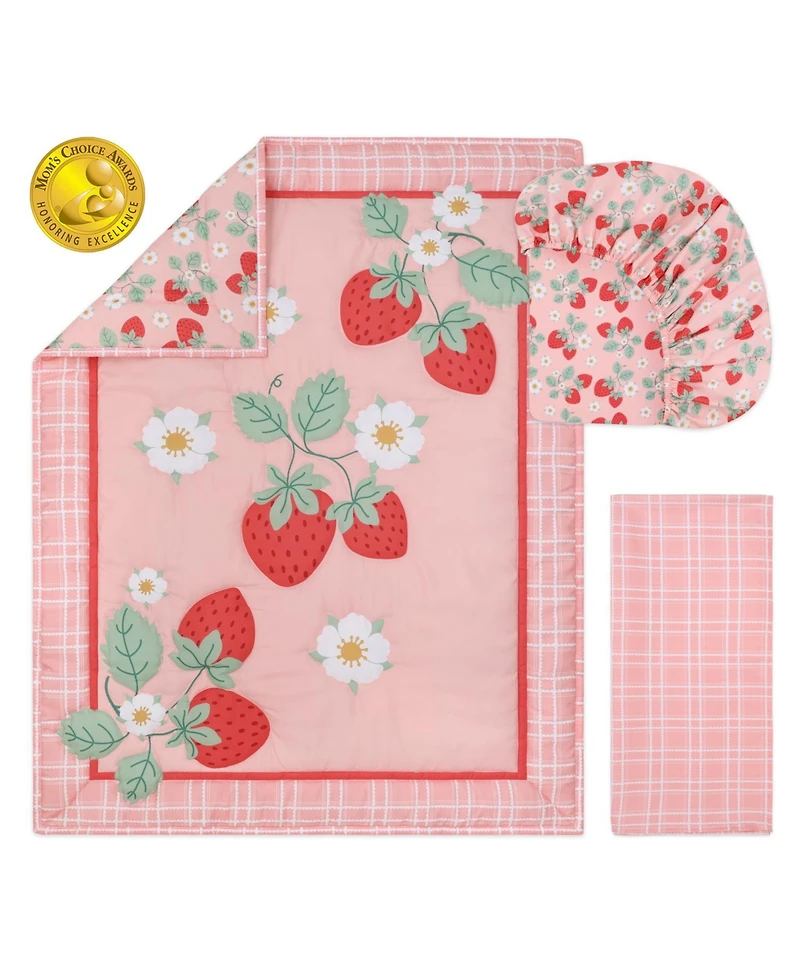 The Peanutshell Crib Bedding Set for Baby Girls, Strawberry Sweet, 3 Pieces
