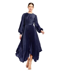 Mac Duggal Women's Long Sleeve Pleated Charmeuse Handkerchief Dress